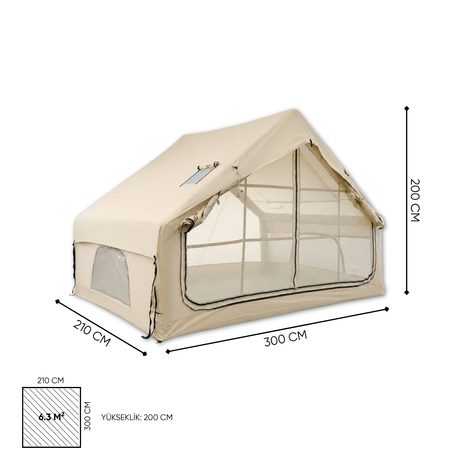Şişme Çadır - Baca Çıkışlı - FreeCamp Turbo - 6 Kişilik - 6.3 m²