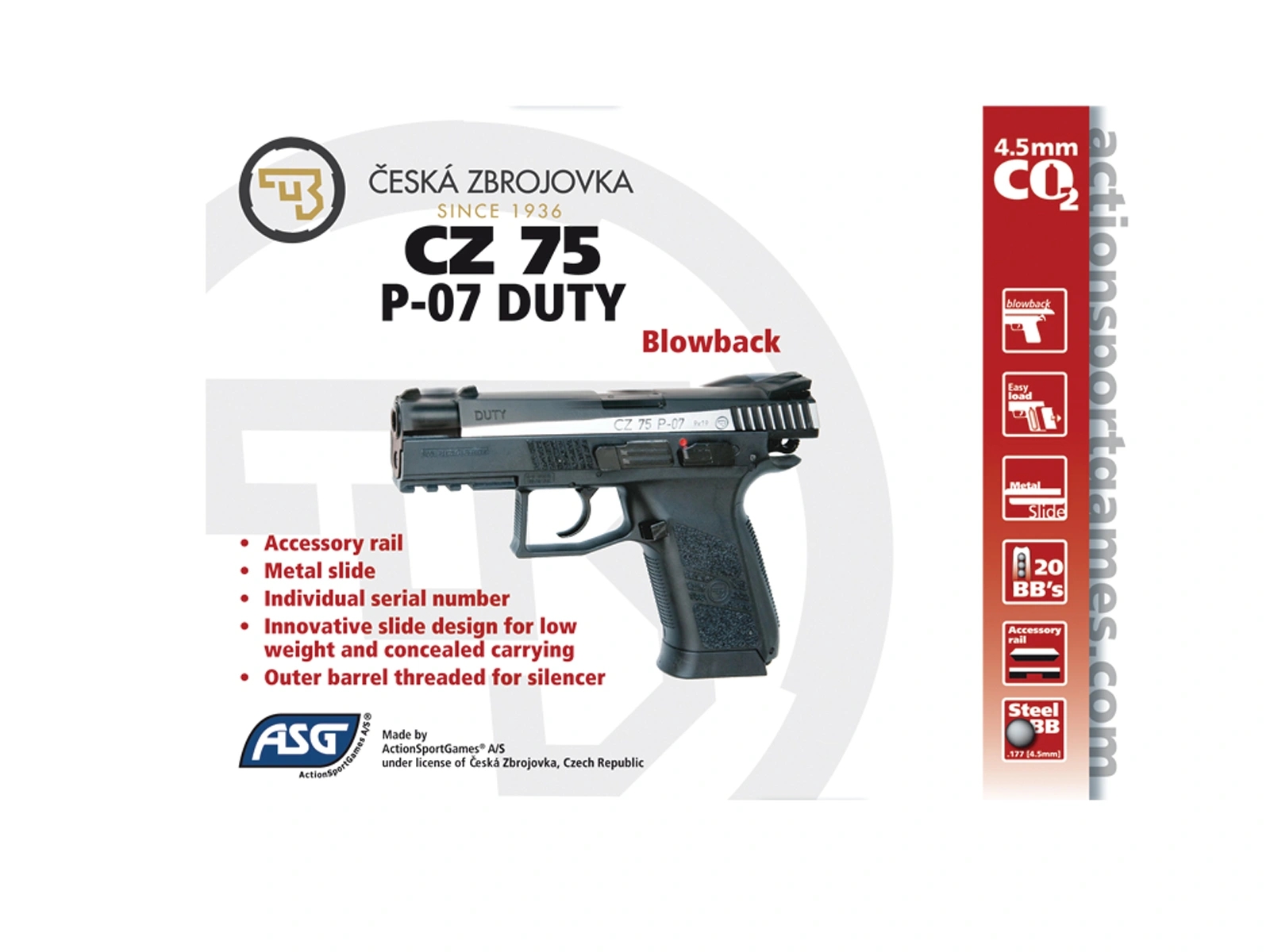 ASG CZ 75 P-07 Duty Blowback Çift Renk Havalı Tabanca