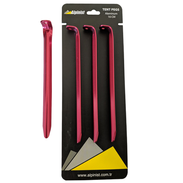 Alpinist Alüminyum 6061 Çadır Kazığı 16 cm Kırmızı 4’lü
