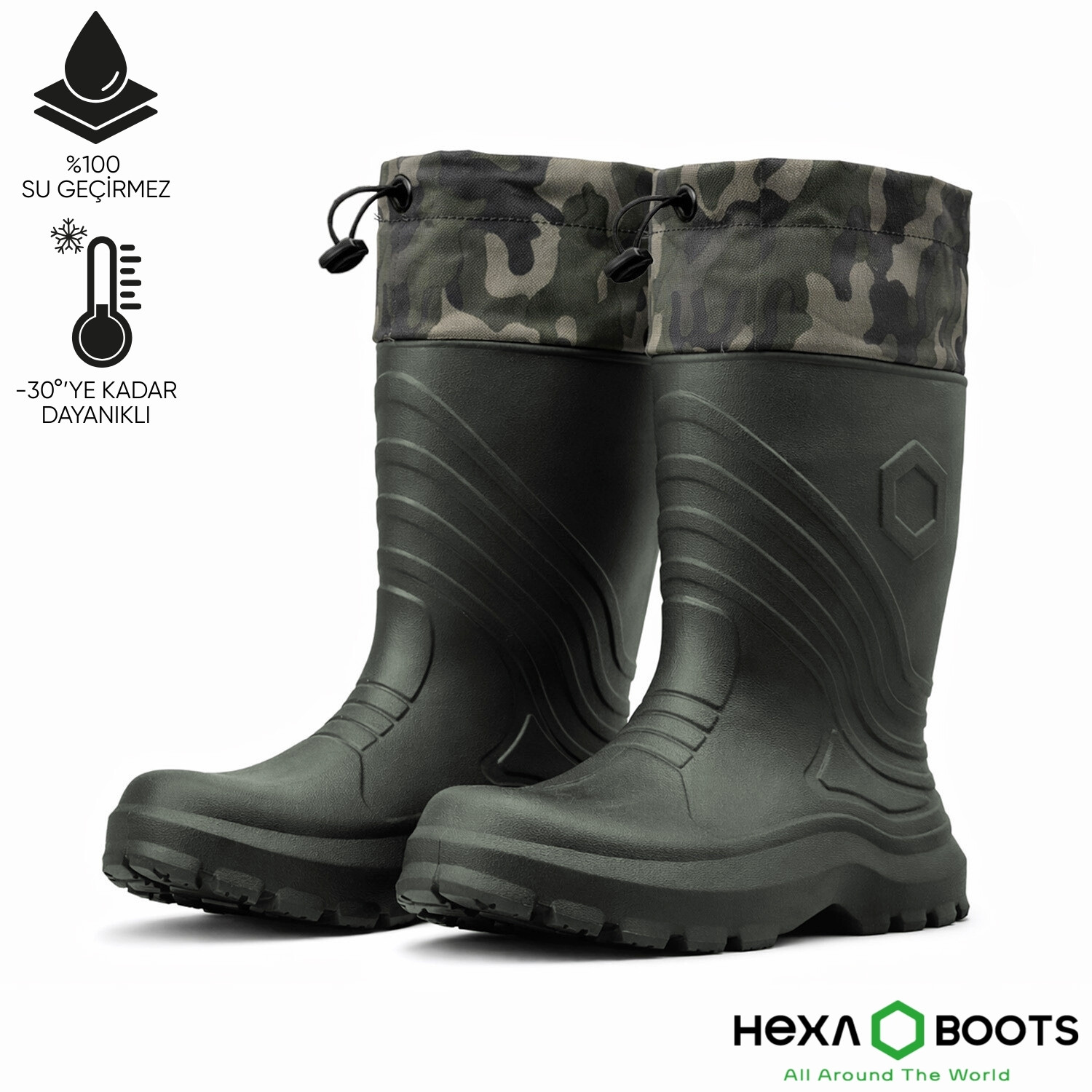 Ultra Hafif EVA Uzun Avcı Çizmesi - Haki - Konçlu - Hexa Boots