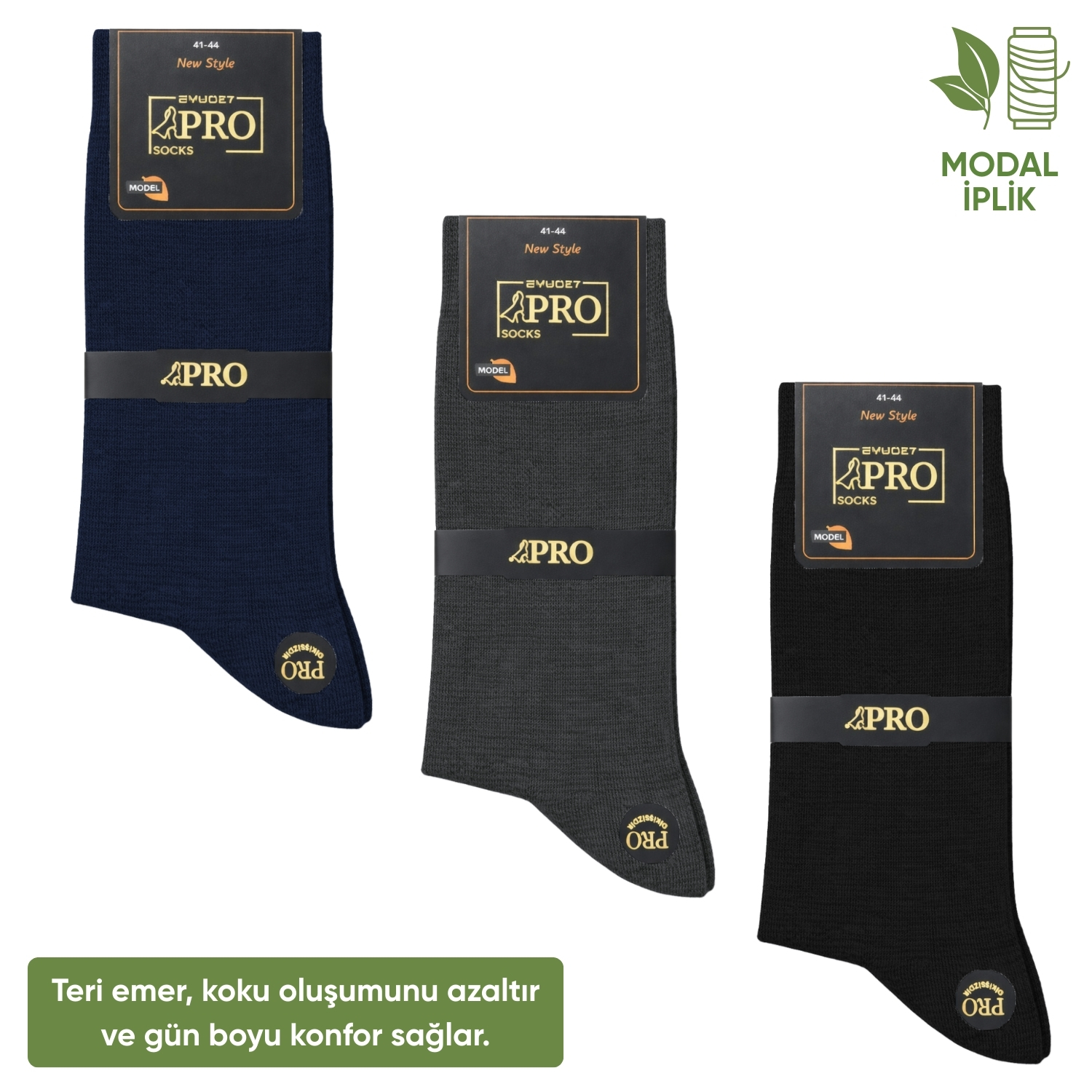Modal İplik Erkek Soket Çorap - 3 Çift - Dikişsiz - Atlas - 18002 - Set 3