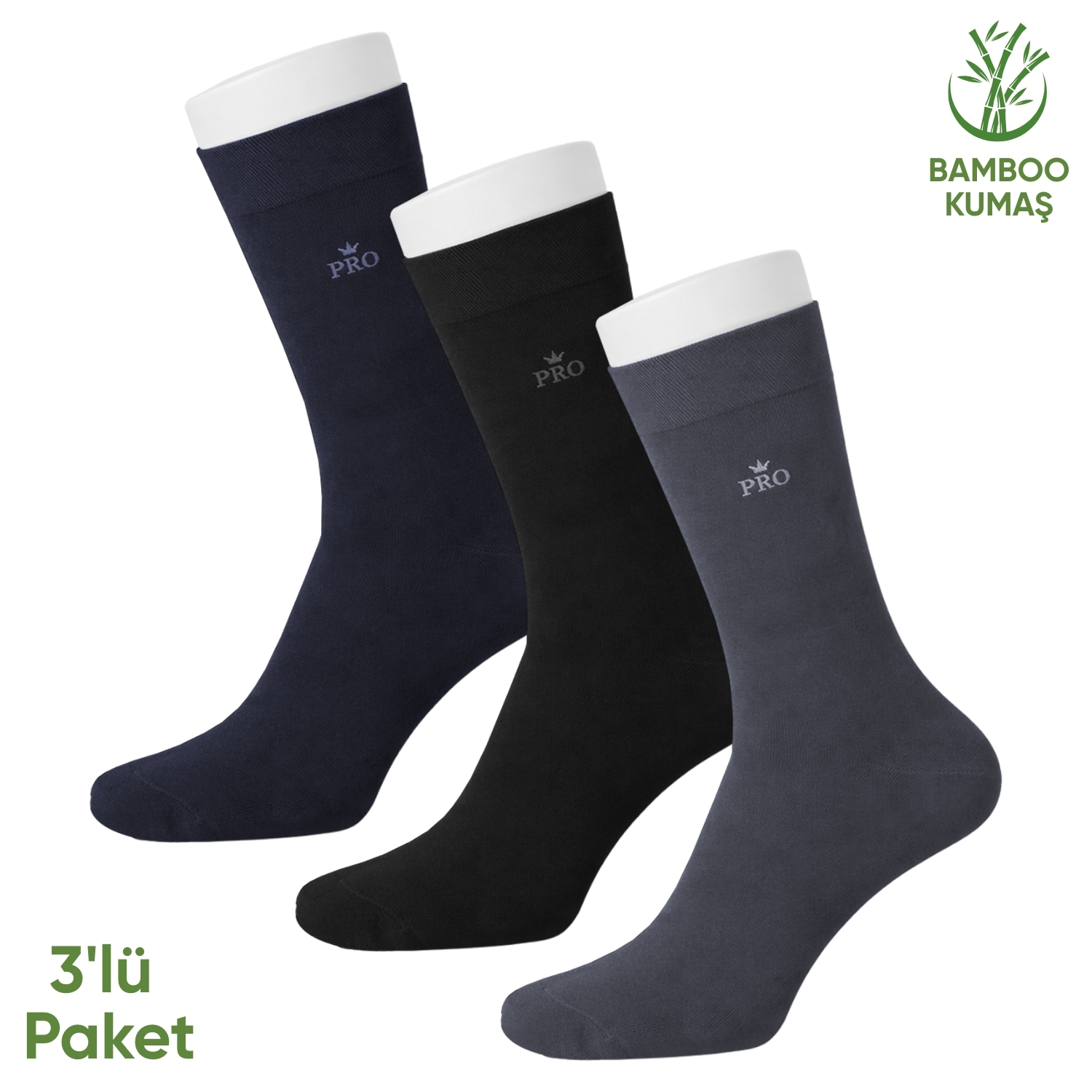 Bambu Erkek Soket Çorap - 3 Çift - Dikişsiz - Biga - 17619 - Set 1