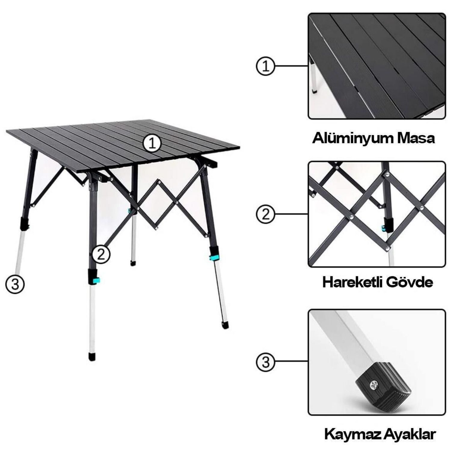 Katlanabilir Alüminyum Kamp Masası - Akordion - Madfox Skylite - Siyah - 546249