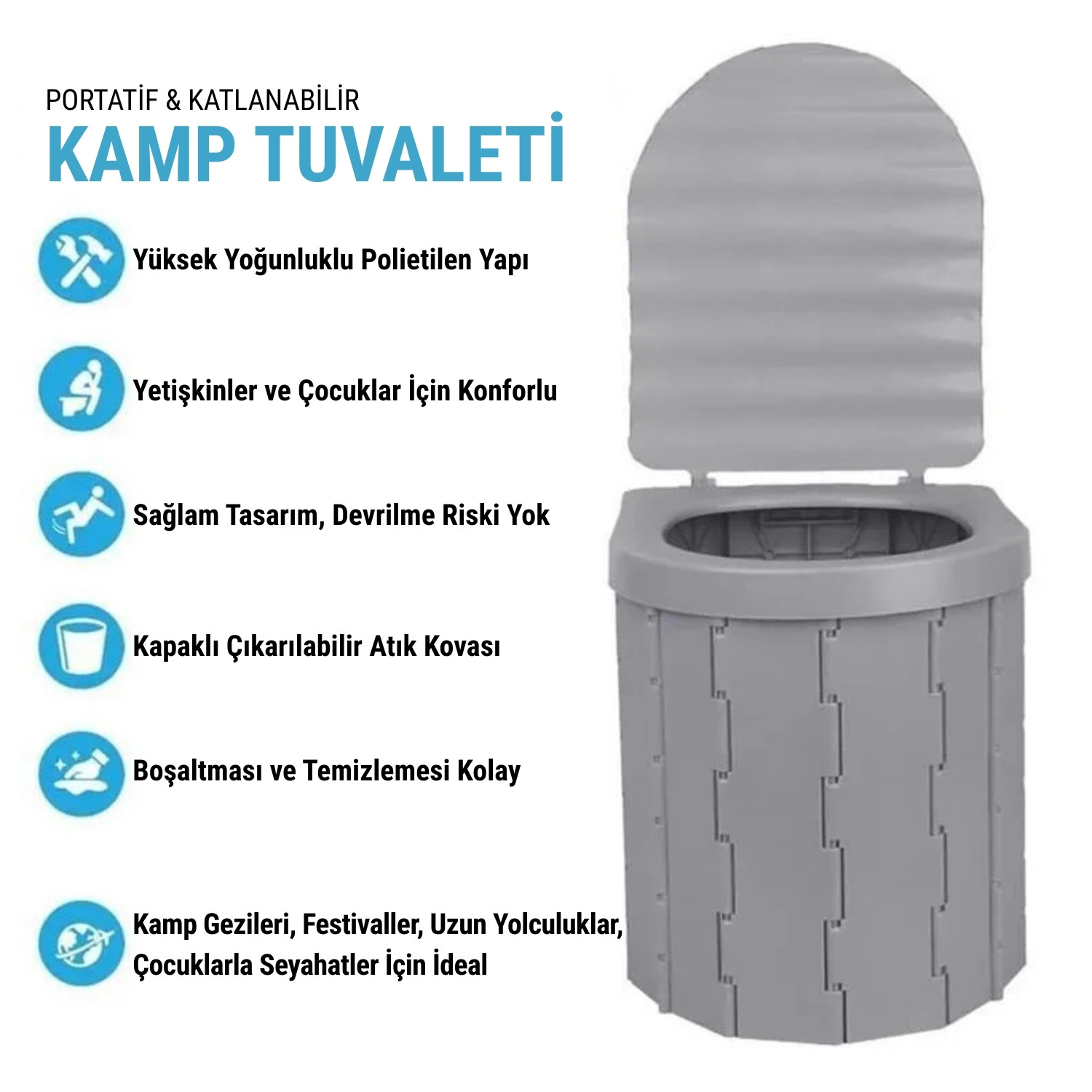 Katlanabilir Portatif Kamp Tuvaleti - Madfox Bi-Pot - Gri - 547218