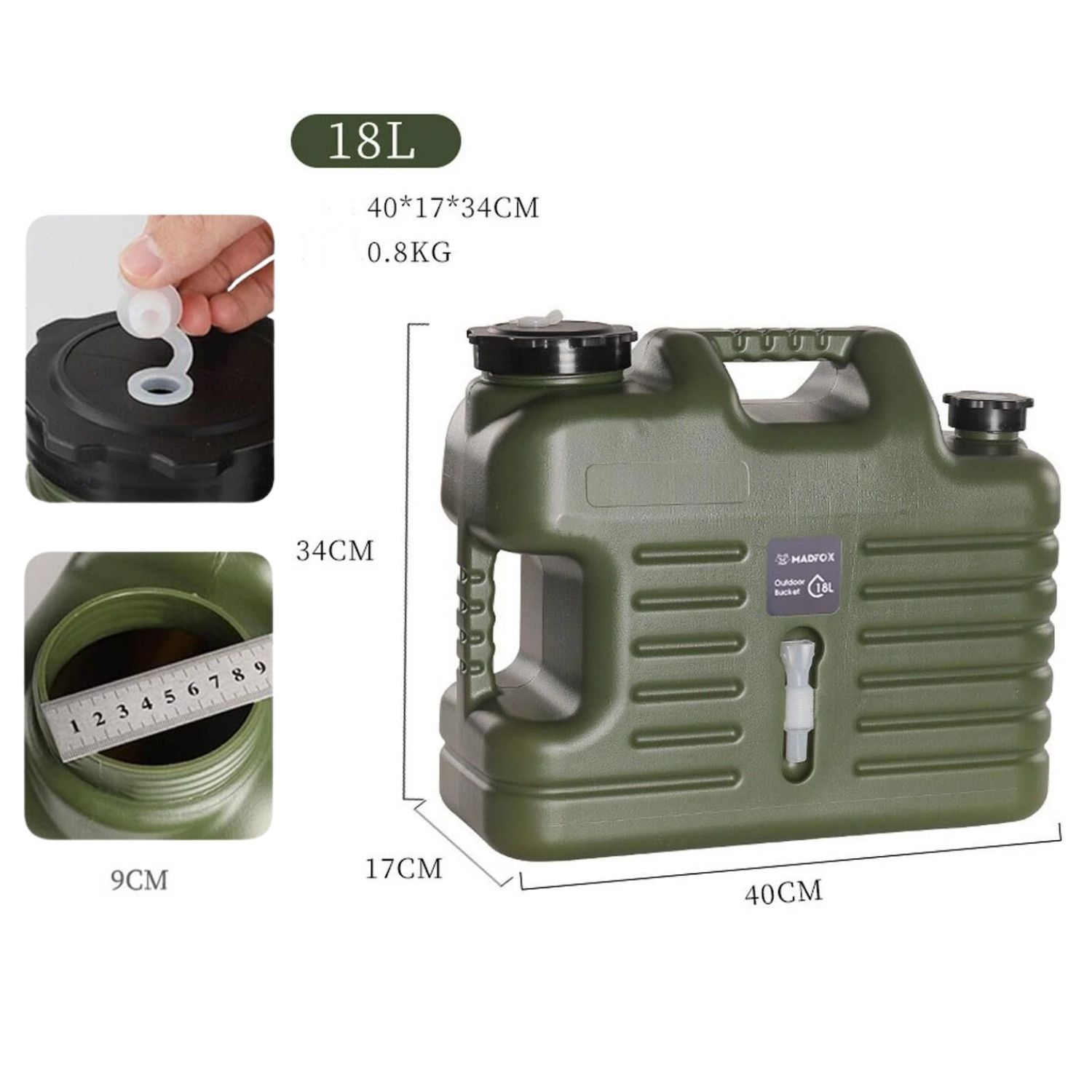 Musluklu Su Bidonu - Madfox Galon Air PE - 18 Litre - Yeşil - 547309