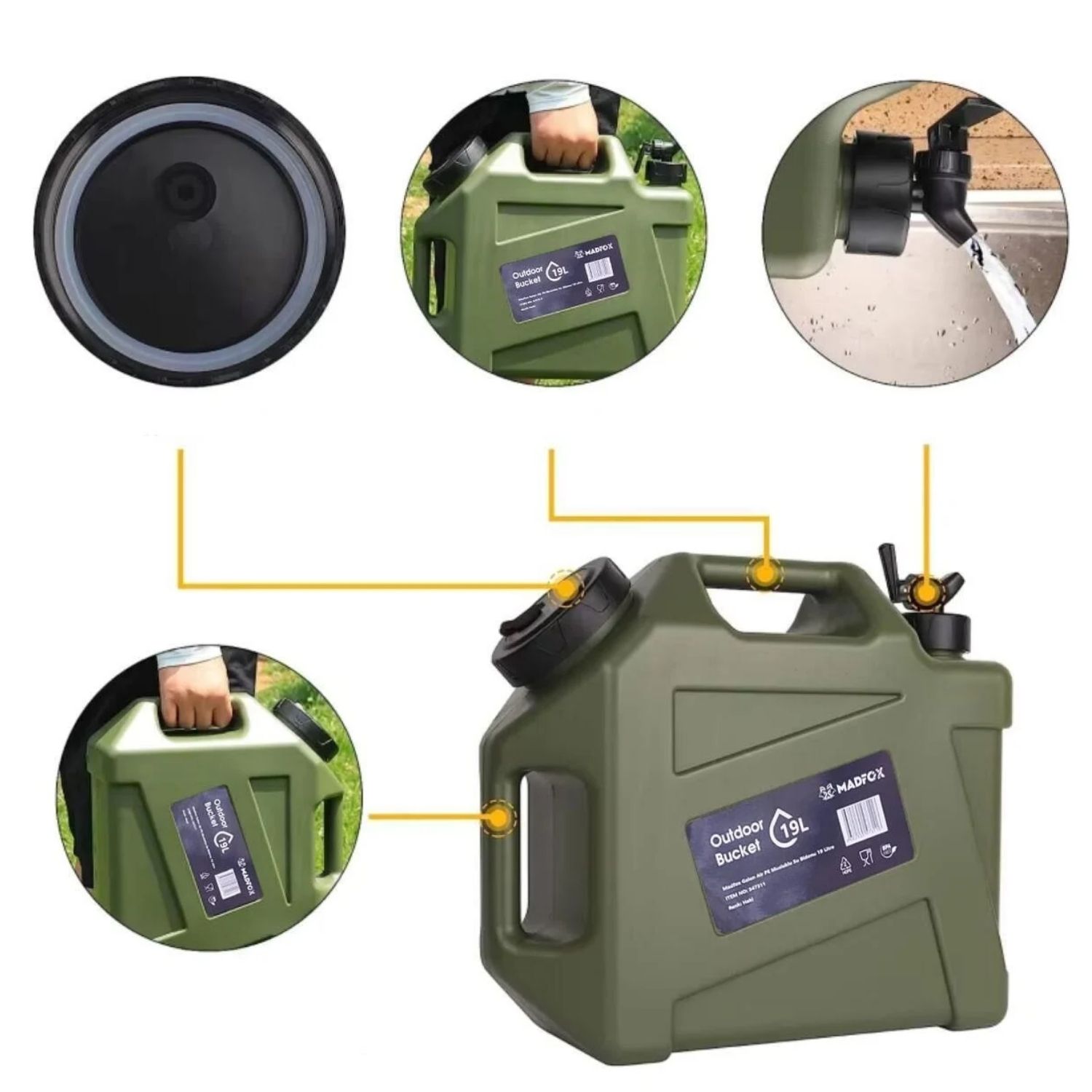 Musluklu Su Bidonu - Madfox Galon Air PE - 19 Litre - Yeşil - 547311
