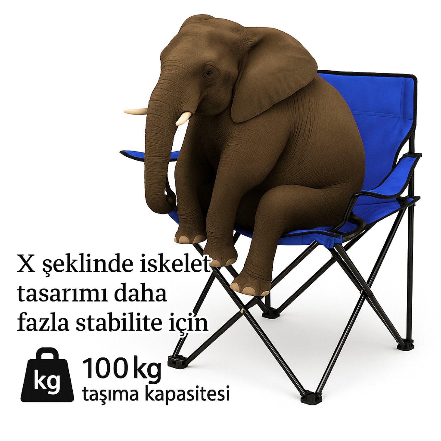 4 Adet Katlanır Kamp Sandalyesi - Piknik Plaj Sandalyesi - (DY.001) - Lacivert