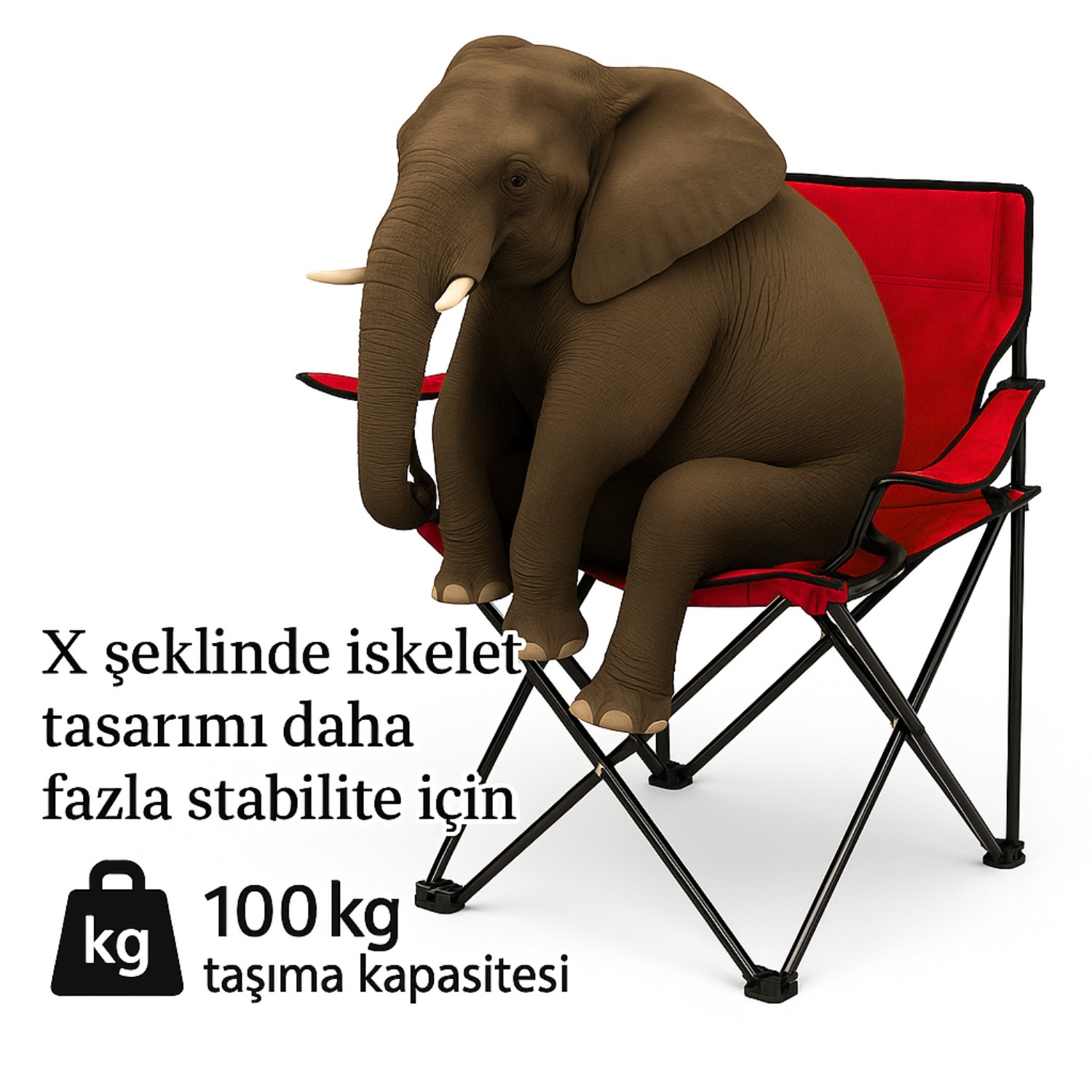 2 Adet Katlanır Kamp Sandalyesi - Piknik Plaj Sandalyesi - (DY.001) - Kırmızı