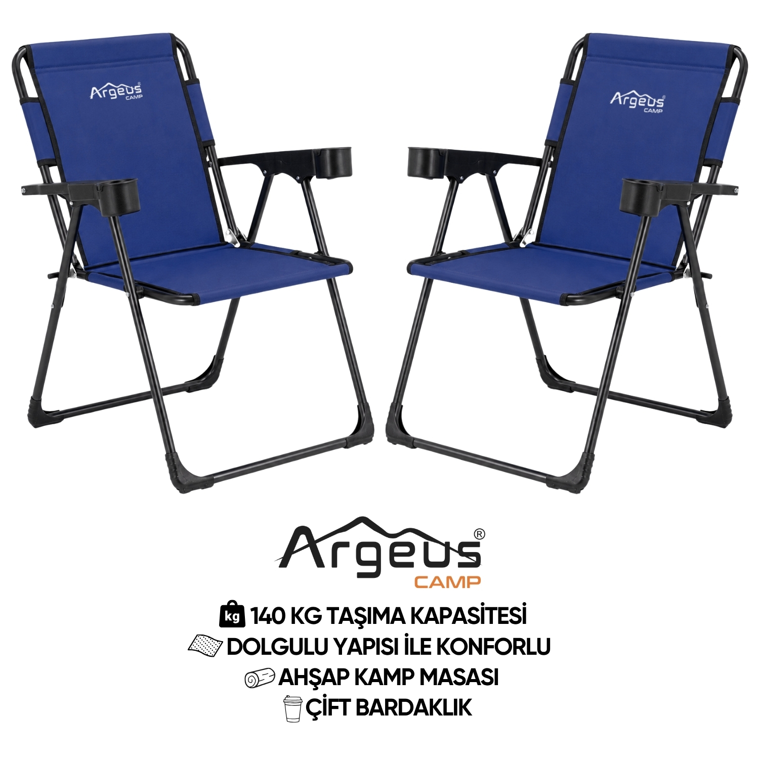 2 Adet Katlanır Kamp Sandalyesi Seti - Rock Plus - Lacivert