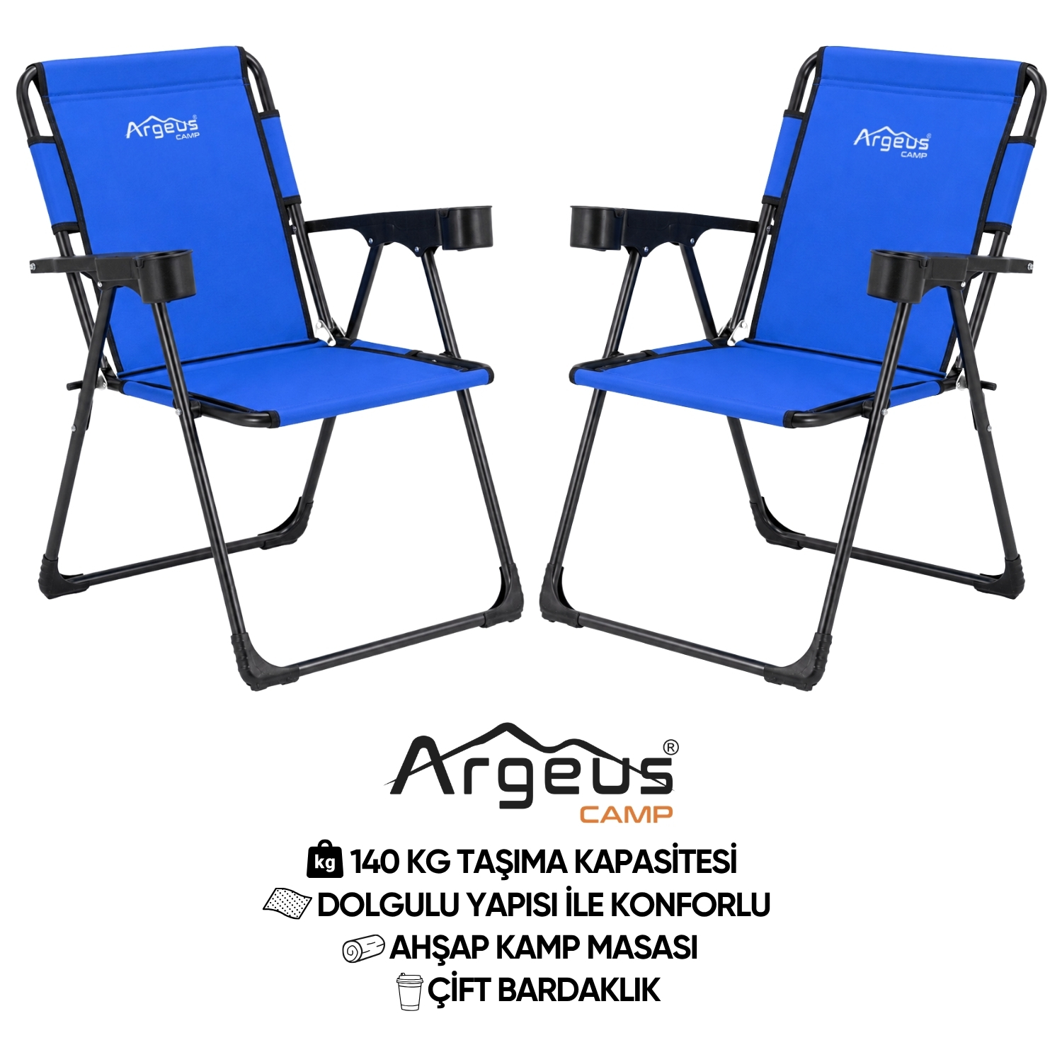 2 Adet Katlanır Kamp Sandalyesi Seti - Rock Plus - Mavi