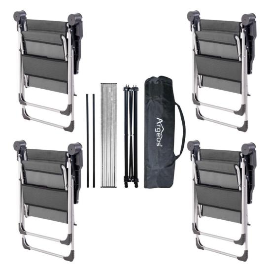 4 Adet Katlanır Kamp Sandalyesi ve Alüminyum Masa Seti - Rock Silver - Füme