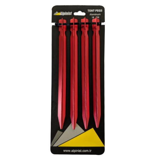 Alpinist Alüminyum 6061 Çadır Kazığı 18 cm Kırmızı 4’lü