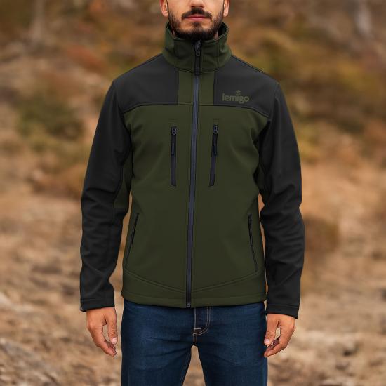 Su ve Rüzgar Geçirmez Softshell Mont - Lemigo - Haki-Siyah