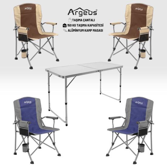 4 Adet Katlanır Kamp Sandalyesi ve Alüminyum Masa Seti - Rustic - Elevate Beyaz