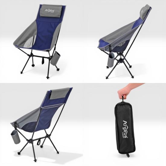 4 Adet Katlanır Kamp Sandalyesi ve Alüminyum Masa Seti - Aero Silver - Mavi
