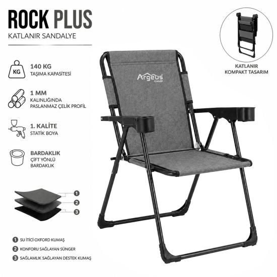 Katlanır Piknik ve Kamp Sandalyesi - Bardaklıklı - Rock Plus - Gusto Antrasit