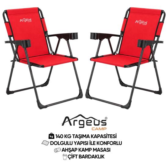 2 Adet Katlanır Kamp Sandalyesi Seti - Rock Plus - Kırmızı