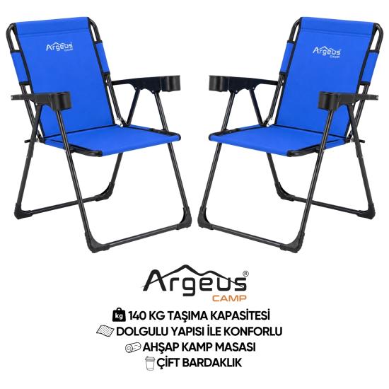 2 Adet Katlanır Kamp Sandalyesi Seti - Rock Plus - Mavi