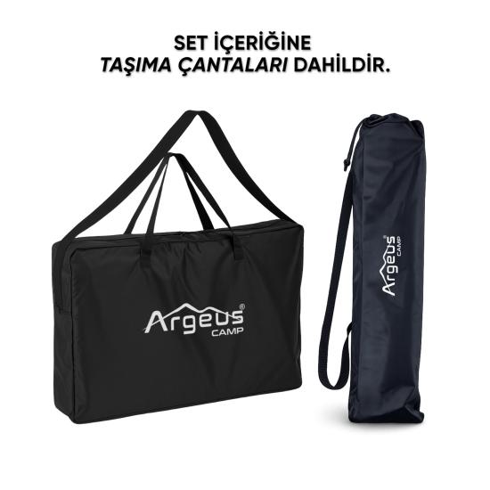 2 Adet Katlanır Kamp Sandalyesi ve Alüminyum Masa Seti - Rock Silver - Antrasit
