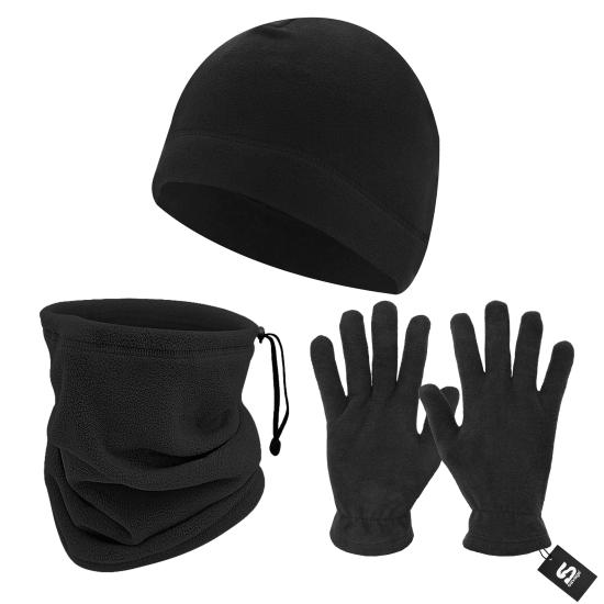 3’lü Kışlık Set Polar Bere, Eldiven, Boyunluk -  Warm - Siyah - (SBLN.008)