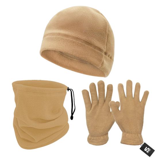 3’lü Kışlık Set Polar Bere, Eldiven, Boyunluk -  Warm - Kum - (SBLN.008)