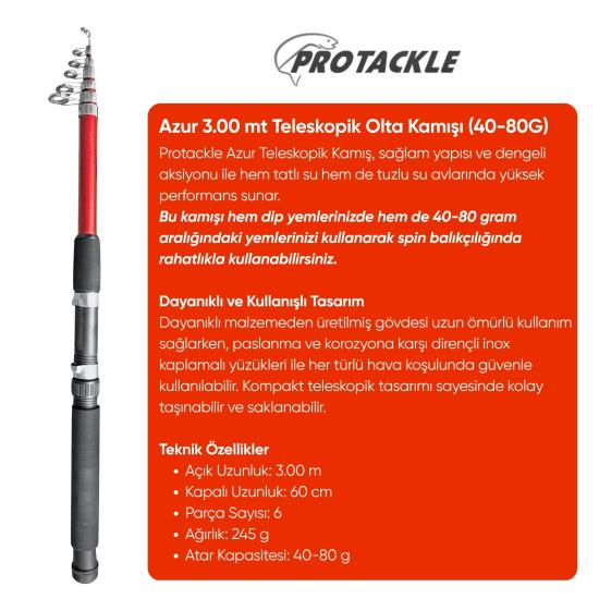 Olta Seti - 300cm Olta Kamışı 40-80GR / 3000’lik Olta Makinesi (XB-Kırmızı)
