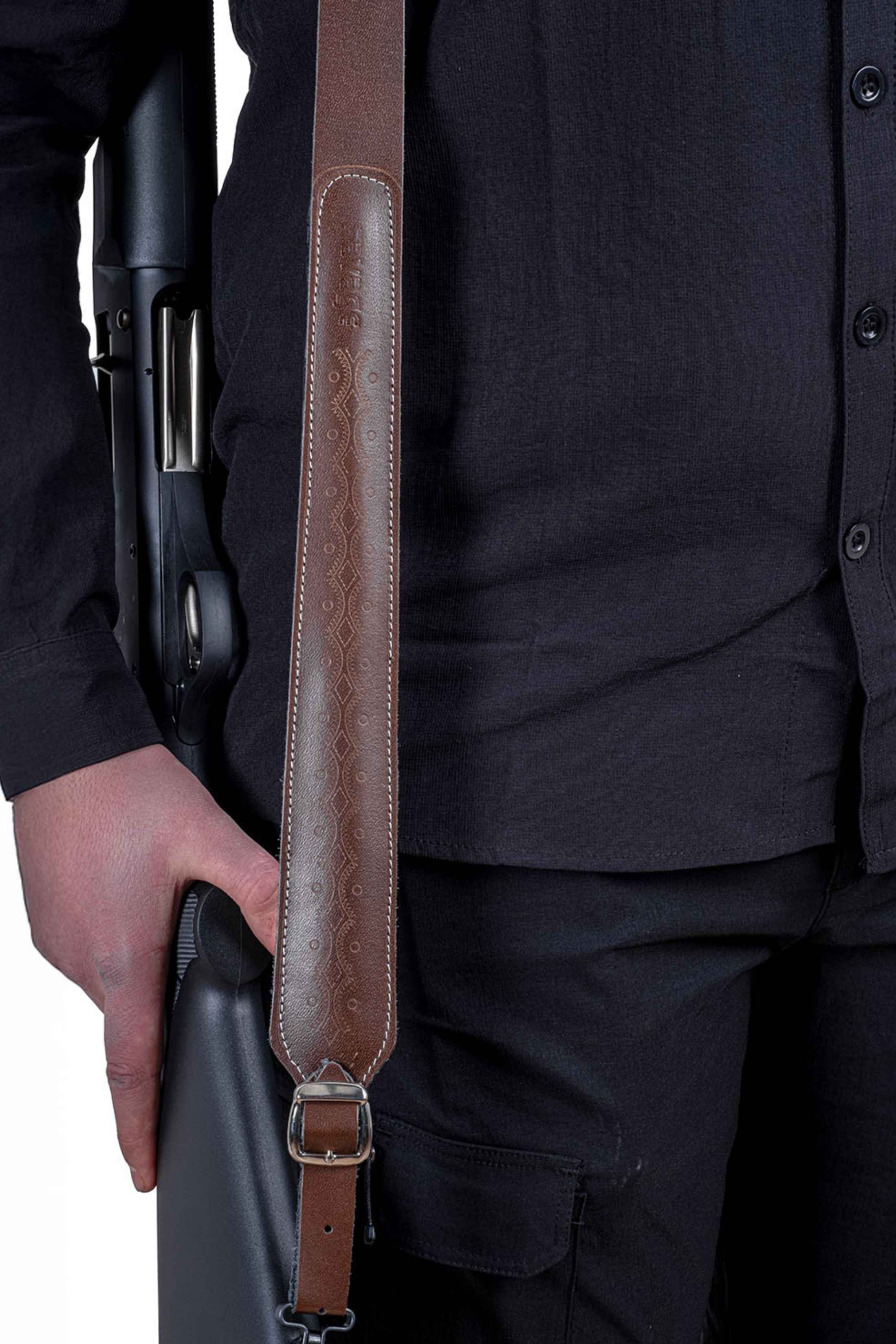 Tüfek Askı Kayışı - Savage - Lüks Deri - Koyu Kahve
