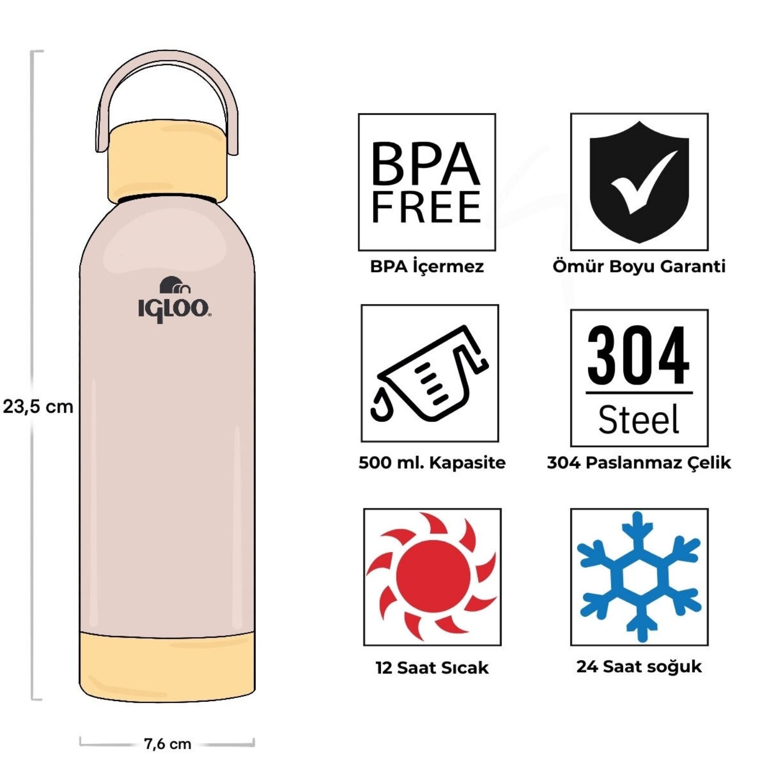 Çelik Pro Termos - Igloo - Hydrate - 500ml - Bej - 205694