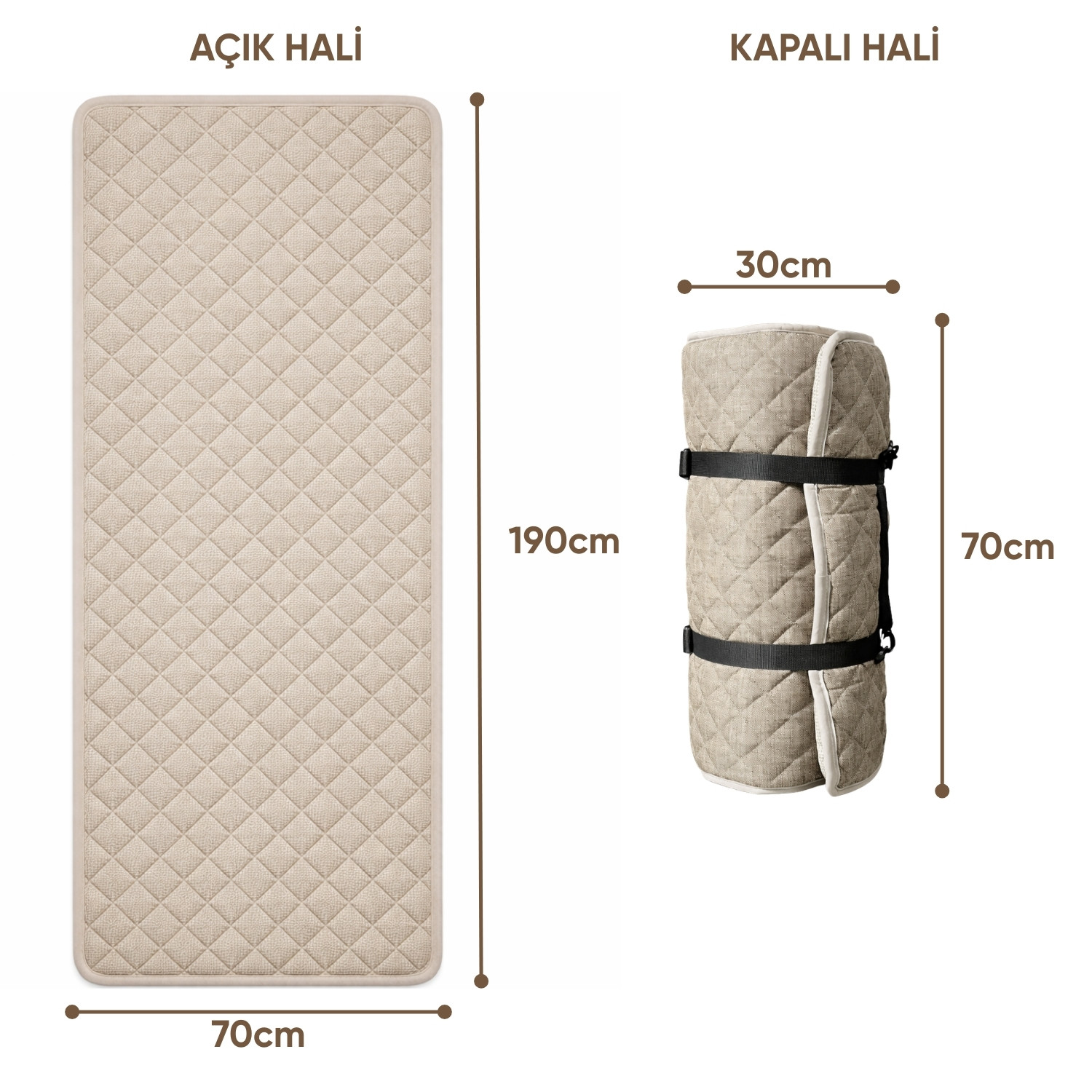 Katlanır Kamp Yatağı - Yer Yatağı - Taşınabilir - Argeus - Bej - 70x190cm